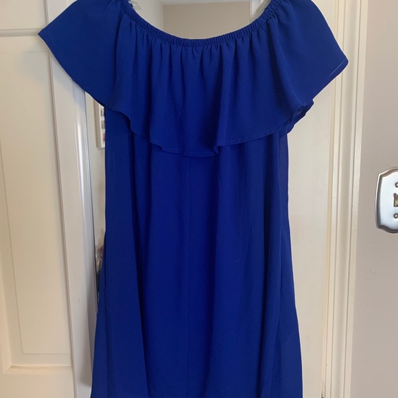 Royal blue off the shoulder dress - Picture 2 of 5